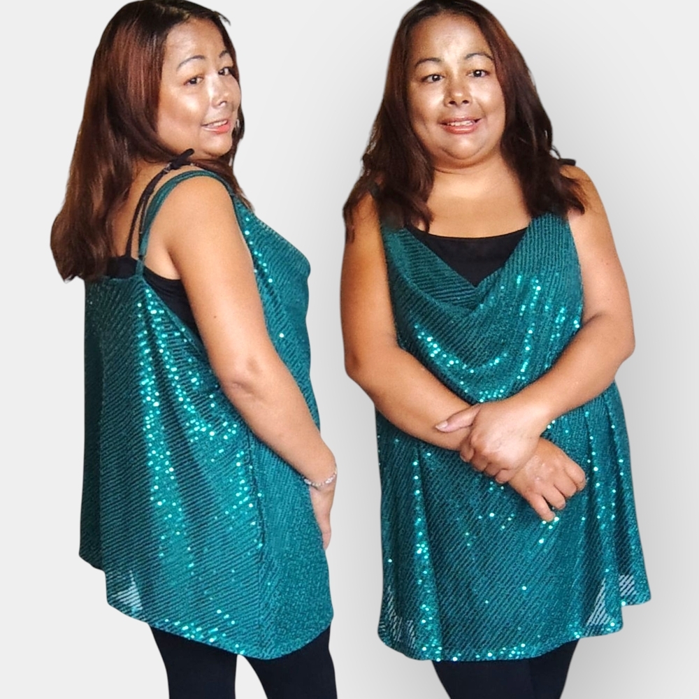 Women's 4X Sequin Tank Top By Addition Elle Teal